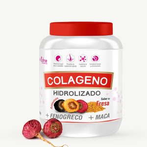 colágeno con fenogreco y maca, sabor fresa